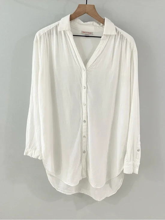 Knox Rose Women’s Long Sleeve Button Front Tunic White Size Medium - Picture 2 of 6